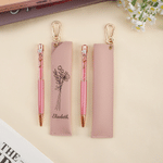 Personalised Line Flower PU Leather Ballpoint Pen Case and Ballpoint Pen Set with Name Birthday Teacher Appreciation Gift for Teachers Women
