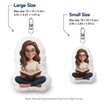 Porte-clés en peluche personnalisé avec photo et illustration de personnage mignon de style 3D, idéal pour un usage quotidien ou comme cadeau d'anniversaire pour les passionnés de lecture