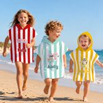 Personalized Cute Cartoon Pattern Multicolor Stripe Quick Drying Hooded Beach Towel with Name Travel Beach Use Birthday Gift for Kids Family 5