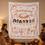 Personalised 2-20 Face Photos Turkey Pumpkin Banner with Title and Text Party Backdrop Decor Thanksgiving Day Friendsgiving Gift for Family Friends