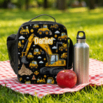 Personalized Engineering Vehicle Bulldozer Backpack Lunch Bag Pencil Case Set with Name Daily Use Back to School Gift for Kids Boys Students