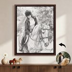 Gepersonaliseerde fotodoeken in schetsstijl met paardenliefhebber-thema en naam – Woonaccessoires, verzonden vanuit de VS – Verjaardagscadeau voor paardenliefhebbers van een paardenranch