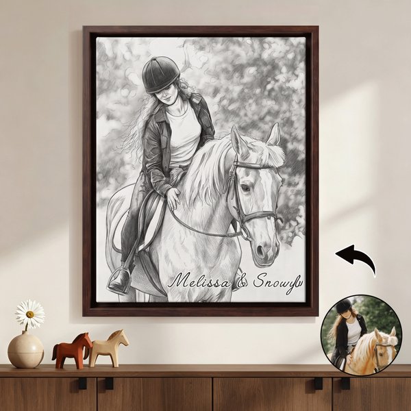 Gepersonaliseerde fotodoeken in schetsstijl met paardenliefhebber-thema en naam – Woonaccessoires, verzonden vanuit de VS – Verjaardagscadeau voor paardenliefhebbers van een paardenranch