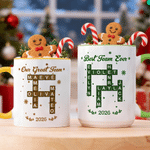 Personalized Multicolor Snowflake Crossword Puzzle Art 11/15 oz Ceramic Mug with Text Name and Year Daily Use Christmas Gift for Family Members