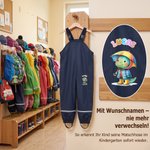 Personalisierte Matschhose mit Tiermotiven Namen | verstellbare Träger | Erstausstattung für den Kita-Start | Geschenk für Kindergartenkinder