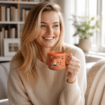Personalized Cartoon Reading Character Birth Flower 12 oz Pottery Cup with Name Daily Use Birthday Book Club Gift for Book Lovers Bookworms
