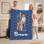 Personalized Colourful Family Photo Soft Throw Blanket with Family Member Names and Text Home Decor Wedding Birthday Gift for Families Parents