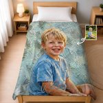 Personalized Oil Painting Style Photo Soft Throw Blanket with Name Home Decor Birthday Housewarming Anniversary Gift for Family Friends