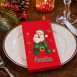 Servilleta de algodón 100 % con diseño personalizado de Papá Noel de dibujos animados con iniciales y nombre, ideal como regalo de Navidad para la familia y los amigos en las reuniones familiares
