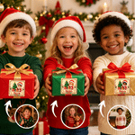 Autocollants photo personnalisés avec effet 3D représentant le Père Noël en personnage de dessin animé, avec prénom – Cadeau de Noël pour la famille et les enfants