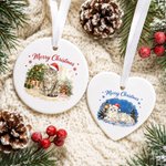 Personalised Watercolor Style Christmas Lights Pet Portrait Circle Heart Ceramic Ornament with Name Home Decor Christmas Gift for Pet Owners