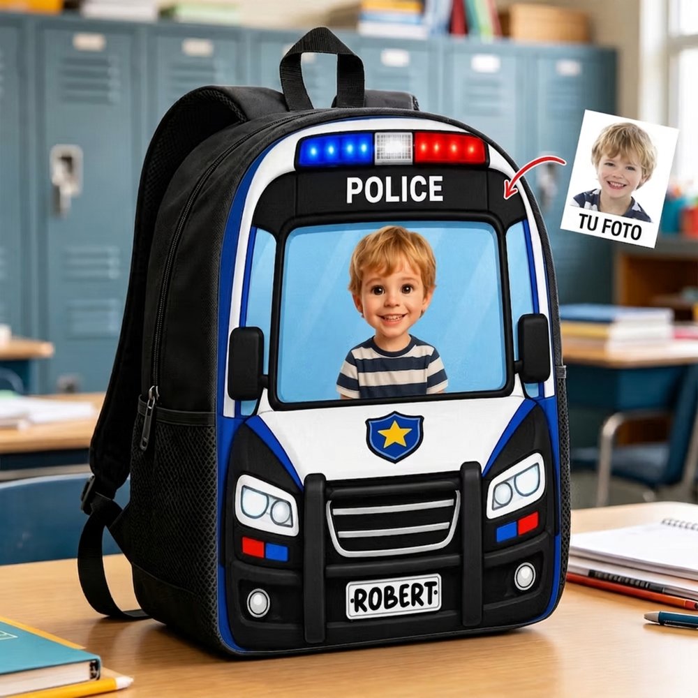 Mochila personalizada con foto efecto 3D diseño de vehículos y nombre gran capacidad regalo de vuelta al cole y cumpleaños para niños y niñas 2