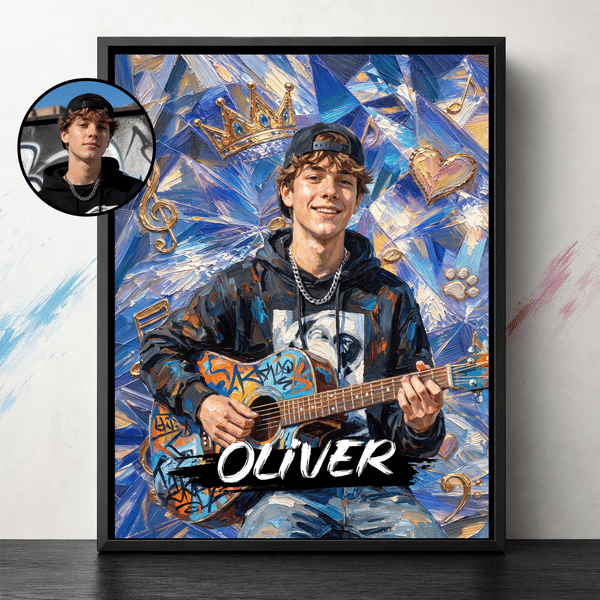 Personalised Graffiti Oil Painting Style Acoustic Electric Guitar Photo Canvas Prints with Name Home Decor Birthday Gift for Friends