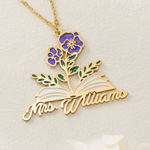 Personalised Birth Flower Book Necklace with Name Dainty Jewellery Christmas Anniversary Birthday Gift for Women