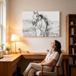 Gepersonaliseerde fotodoeken in schetsstijl met paardenliefhebber-thema en naam – Woonaccessoires, verzonden vanuit de VS – Verjaardagscadeau voor paardenliefhebbers van een paardenranch