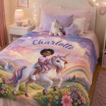Personalised 3D Cartoon Clouds Fantasy Unicorn Soft Throw Blanket with Name Photo Children's Day Birthday Gift for Girl Kids