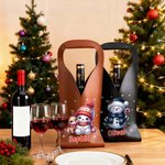 Personalized Cute Christmas Snowman PU Leather Wine Bag with Name and Handle Protective Wine Accessories Christmas Party Gift for Wine Lover
