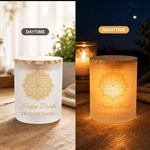 Personalised Lotus Oil Lamp Mandala Style Memorial Candle Holder with Text and LED Candle Diwali Baptism Religious Gift for Family Friends