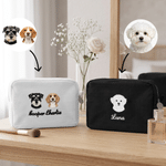 Personalized Embroidered Pet Portrait Large Capacity Waffle Cosmetic Toiletry Bag with Photo and Name Daily Use Birthday Gift for Pet Owners