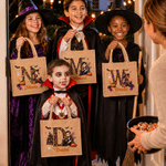 Personalised 3D-Effect Artwork Halloween Witch Vampire Character Photo Large Capacity Jute Bag with Initial and Name Halloween Gift for Kids