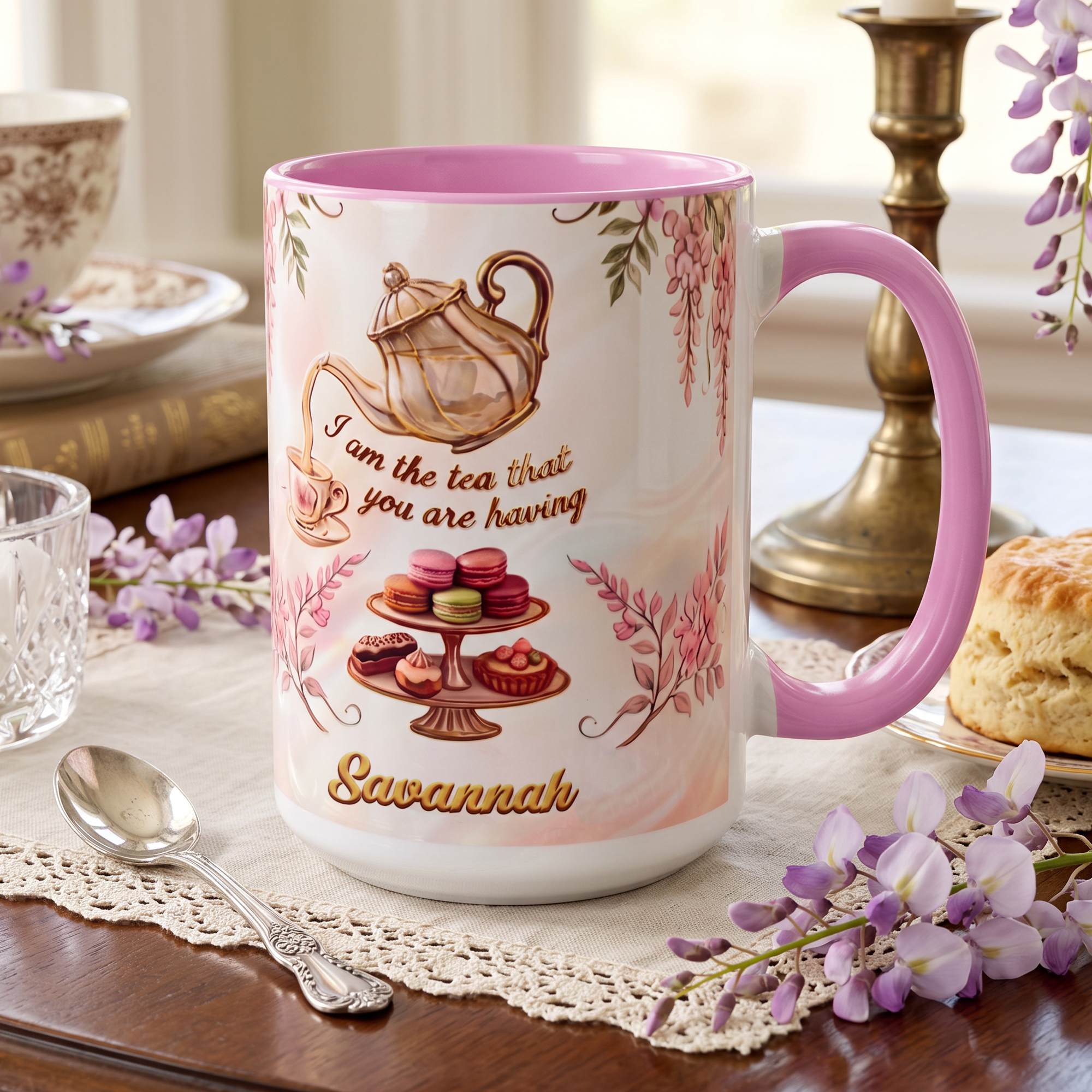 Personalisierte Keramiktasse mit 3D-Effekt „Afternoon Tea“, 11 oz, 15 oz, mit Namen – für den täglichen Gebrauch, Geburtstagsgeschenk für Tee-Liebhaberinnen