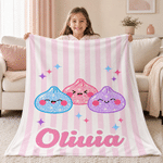 Coperta morbida e soffice personalizzata con motivo a righe carine e glitter, a forma di gnocchetto, con nome: regalo per anniversario, compleanno o Natale per un’amica, una figlia o una bambina