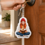 Porte-clés en peluche personnalisé avec photo et illustration de personnage mignon de style 3D, idéal pour un usage quotidien ou comme cadeau d'anniversaire pour les passionnés de lecture