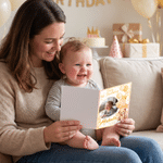 Personalized Happy 1st Birthday Baby Photo Cute Bear Greeting Card with Name and Text Family Party Birthday Gift for Baby Mom Dad