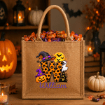 Personalized Halloween Theme Initial Large Capacity Jute Tote Bag with Name Halloween Party Gift for Family Friends Kids