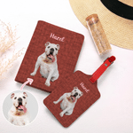 Personalised Cute Pet Portrait PU Leather Passport Holder  Luggage Tag Set with Name Travel Accessory Birthday Gift for Pet Lover