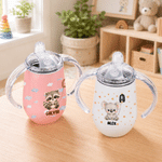 Personalized Cute Cartoon Animal Cloud Star Moon 10 oz Insulated Sippy Cup with Initial Name and Handle Baby Shower Birthday Gift for Kids