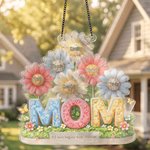 Personalized 3D-Effect Artwork 1-6 Kids’ Names & Flowers Mom Acrylic Hanging Ornament with Text Window Hanging Birthday Gift for Mom
