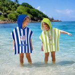 Personalized Cute Cartoon Pattern Multicolor Stripe Quick Drying Hooded Beach Towel with Name Travel Beach Use Birthday Gift for Kids Family 4