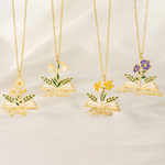 Personalised Birth Flower Book Necklace with Name Dainty Jewellery Christmas Anniversary Birthday Gift for Women