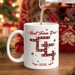 Personalized Multicolor Snowflake Crossword Puzzle Art 11/15 oz Ceramic Mug with Text Name and Year Daily Use Christmas Gift for Family Members