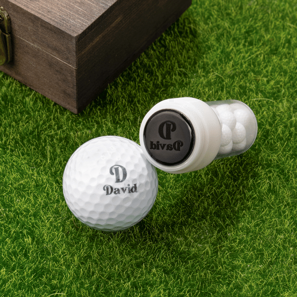 Personalized Name Initial Monogram Golf Ball Stamp and Wooden Storage Box Golf Course Accessory Birthday Sports Gift for Golf Player Lover
