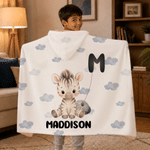 Personalised Cute Star Cloud Moon Animal Soft Throw Hooded Blanket with Name and Initial Daily Use Birthday Christmas Gift for Boys Girls