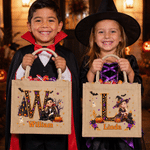 Personalised 3D-Effect Artwork Halloween Witch Vampire Character Photo Large Capacity Jute Bag with Initial and Name Halloween Gift for Kids