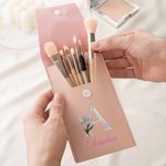 Personalized Birth Flower Mother of Pearl Design Initial Makeup Brush Bag Cosmetic Brush Set with Name Birthday Party Gift for Women