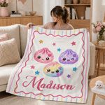 Coperta morbida e soffice personalizzata con motivo a righe carine e glitter, a forma di gnocchetto, con nome: regalo per anniversario, compleanno o Natale per un’amica, una figlia o una bambina