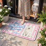 Spersonalizowana, akwarelowa wycieraczka „Home Sweet Home” z wizerunkiem zwierzaka i imieniem – antypoślizgowa, idealna na urodziny lub parapetówkę dla miłośników zwierząt