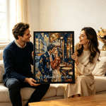 Personalized Gold Foil Oil Painting Style Couple Photo Canvas Prints with Name Home Decor Wedding Anniversary Gift for Couple