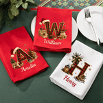 Personalized Plaid Christmas Hat Initial 100% Cotton Red Christmas Napkin with Name Table Decor Christmas Gift for Family Friends
