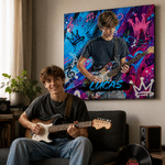 Personalised Graffiti Oil Painting Style Acoustic Electric Guitar Photo Canvas Prints with Name Home Decor Birthday Gift for Friends