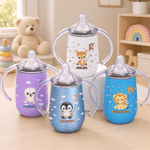 Personalized Cute Cartoon Animal Cloud Star Moon 10 oz Insulated Sippy Cup with Initial Name and Handle Baby Shower Birthday Gift for Kids