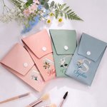 Personalized Birth Flower Mother of Pearl Design Initial Makeup Brush Bag Cosmetic Brush Set with Name Birthday Party Gift for Women