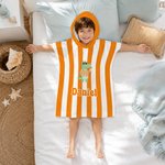 Personalized Cute Cartoon Pattern Multicolor Stripe Quick Drying Hooded Beach Towel with Name Travel Beach Use Birthday Gift for Kids Family 7