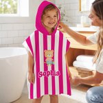 Personalized Cute Cartoon Pattern Multicolor Stripe Quick Drying Hooded Beach Towel with Name Travel Beach Use Birthday Gift for Kids Family 8