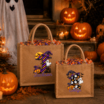 Personalized Halloween Theme Initial Large Capacity Jute Tote Bag with Name Halloween Party Gift for Family Friends Kids