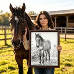 Gepersonaliseerde fotodoeken in schetsstijl met paardenliefhebber-thema en naam – Woonaccessoires, verzonden vanuit de VS – Verjaardagscadeau voor paardenliefhebbers van een paardenranch